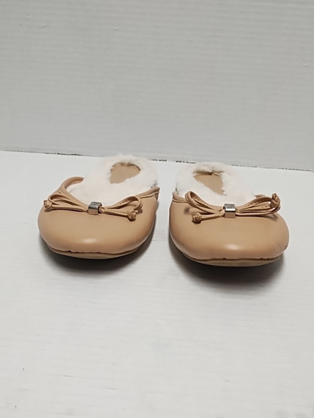 Nautica Tan Ballet Slippers with White Faux-Fur Trim